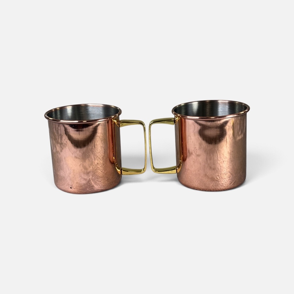 Towle Living Copper Plated Moscow Mule Mugs with Gold Tone Handles Set of 2
